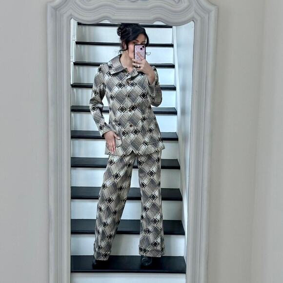 Chocolate Brown Plaid Suit  Vintage 1970s Sz Small - Picture 1 of 8